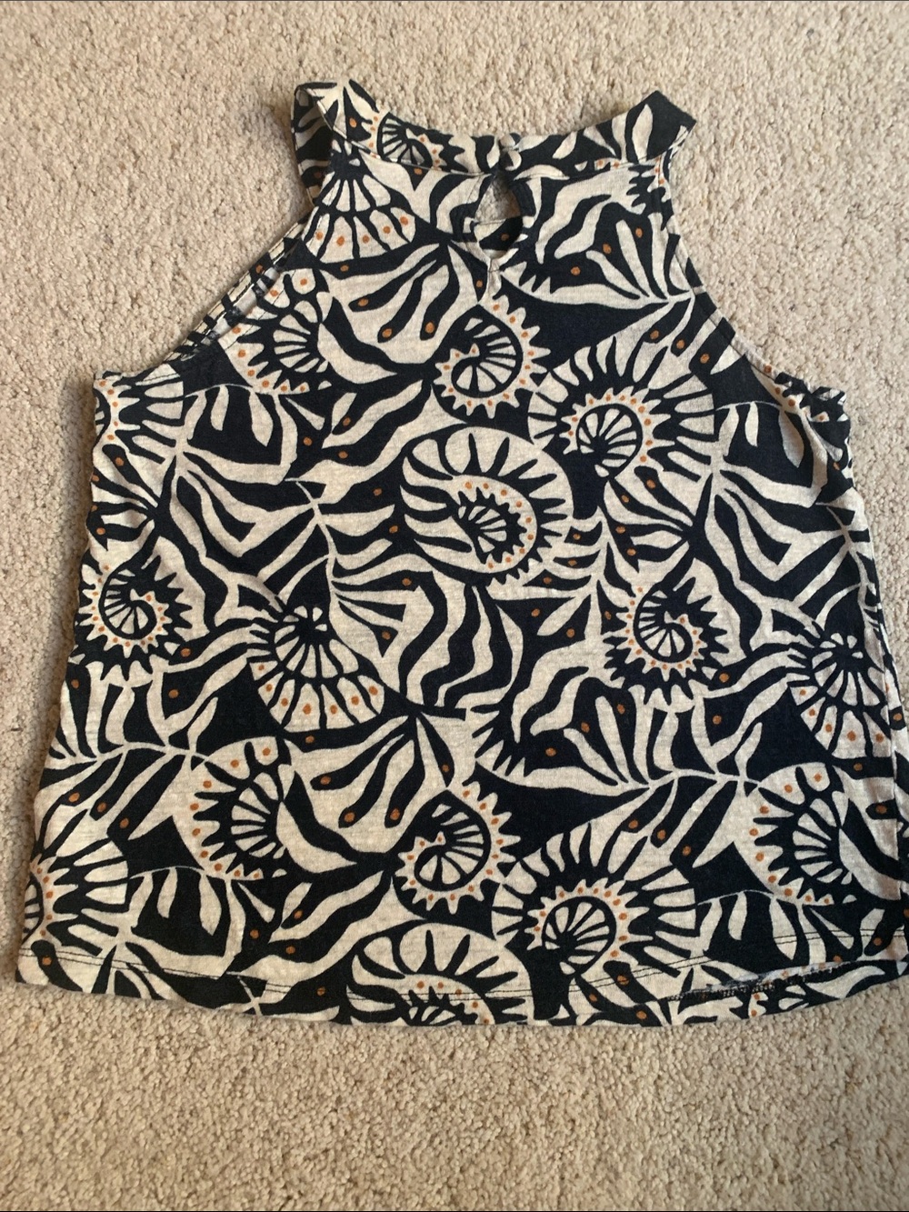 Nicole Miller Black & Cream Botanical Halter with Tan Accents 100% linen - Picture 6 of 8